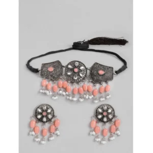 Generic Women's Rose Gold Plated Alloy Necklace & Earings Set (Orange)