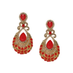 Generic Women's Rose Gold Plated Alloy Earrings (Gold & Red)