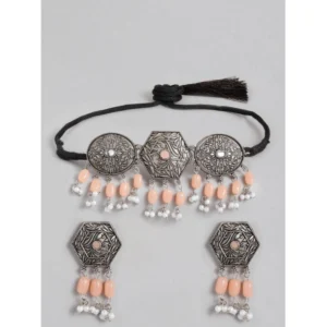 Generic Women's Rose Gold Plated Alloy Necklace & Earings Set (Orange)