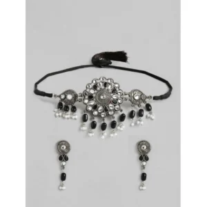 Generic Women's Rose Gold Plated Alloy Necklace & Earings Set (Black)