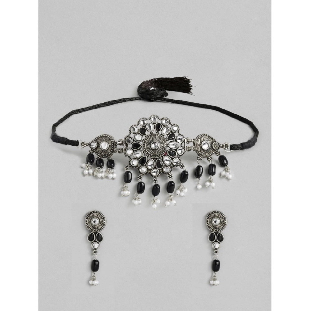 Generic Women's Rose Gold Plated Alloy Necklace & Earings Set (Black)