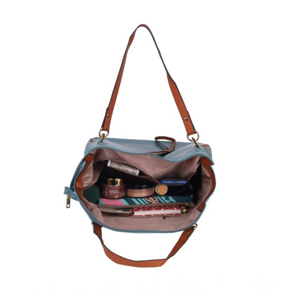 Generic Women's Faux Leather Textured Tote Bag (Blue) - Image 2