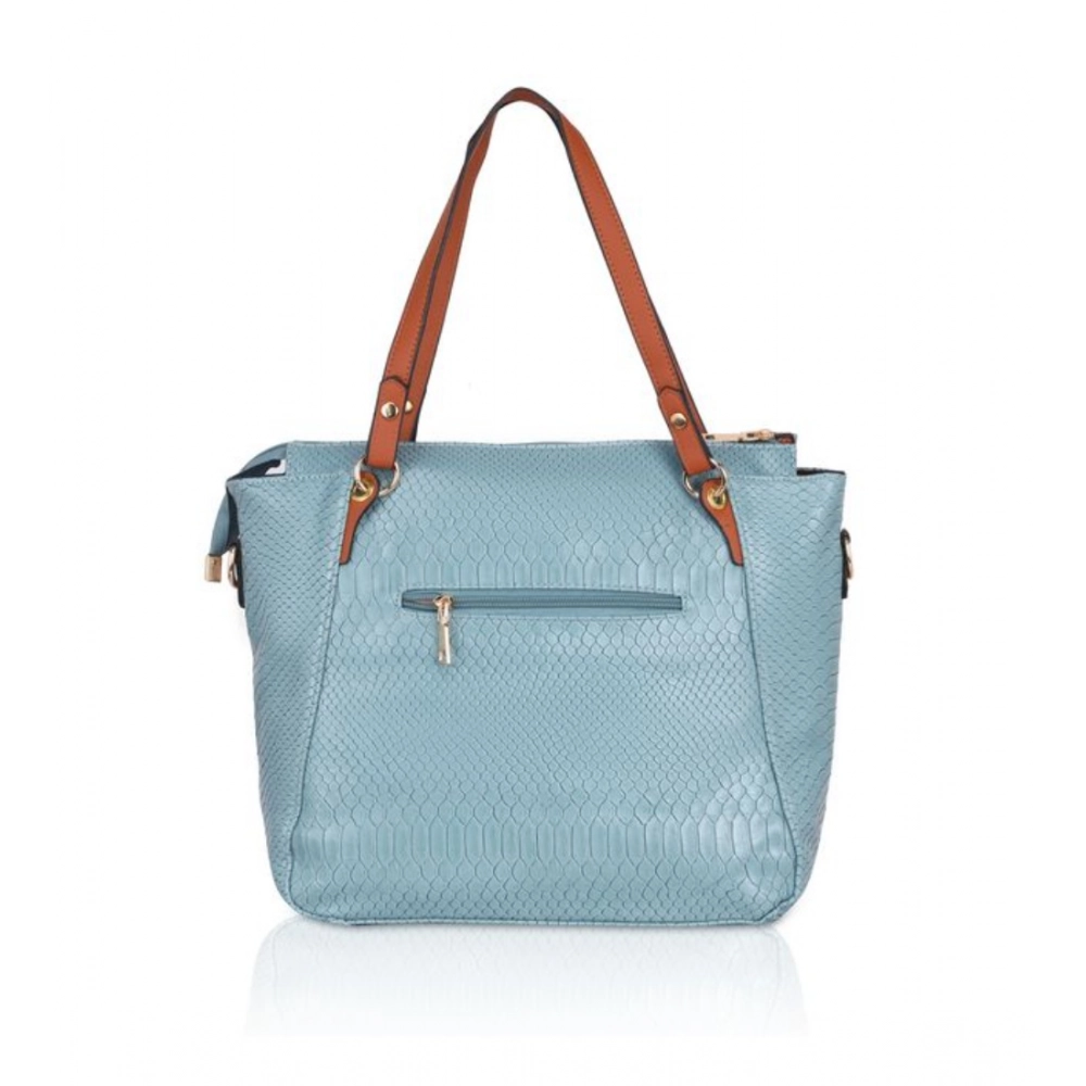 Generic Women's Faux Leather Textured Tote Bag (Blue) - Image 4