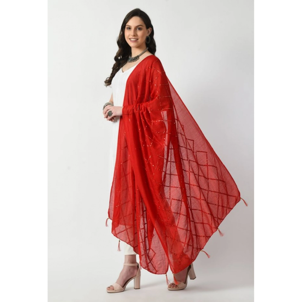 Generic Women's Chanderi Self Design Dupatta (Red, Length: Free Size) - Image 3