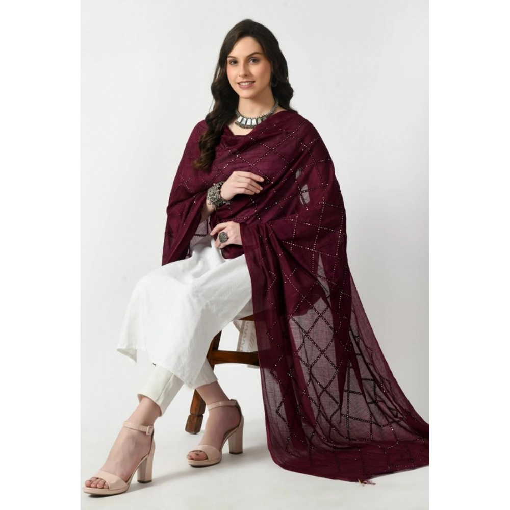 Generic Women's Chanderi Self Design Dupatta (Wine, Length: Free Size) - Image 2