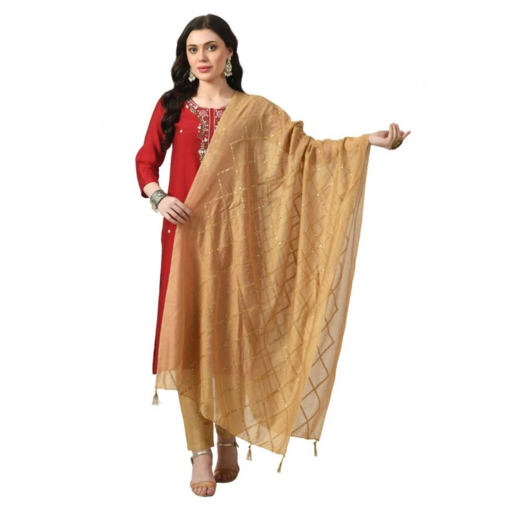 Generic Women's Chanderi Self Design Dupatta (Gold, Length: Free Size)