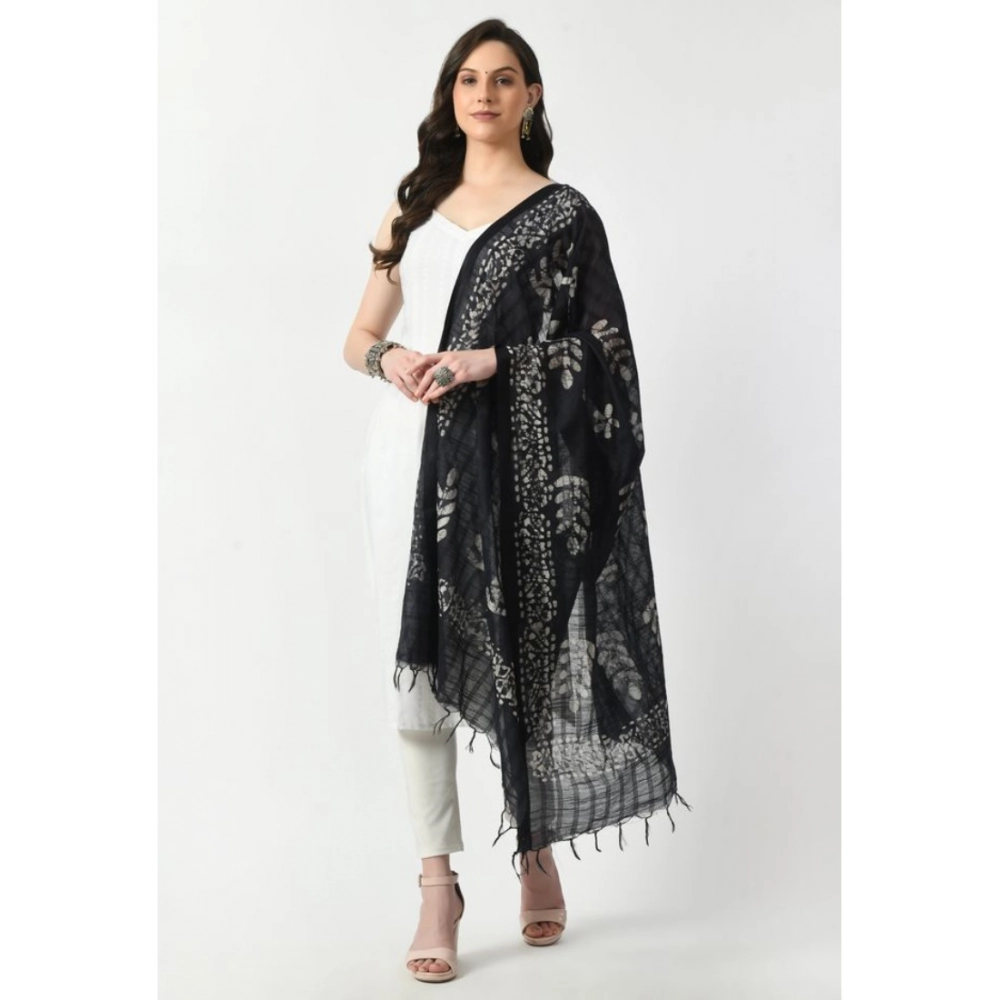 Generic Women's Cotton Printed Dupatta (Black, Length: Free Size) - Image 3