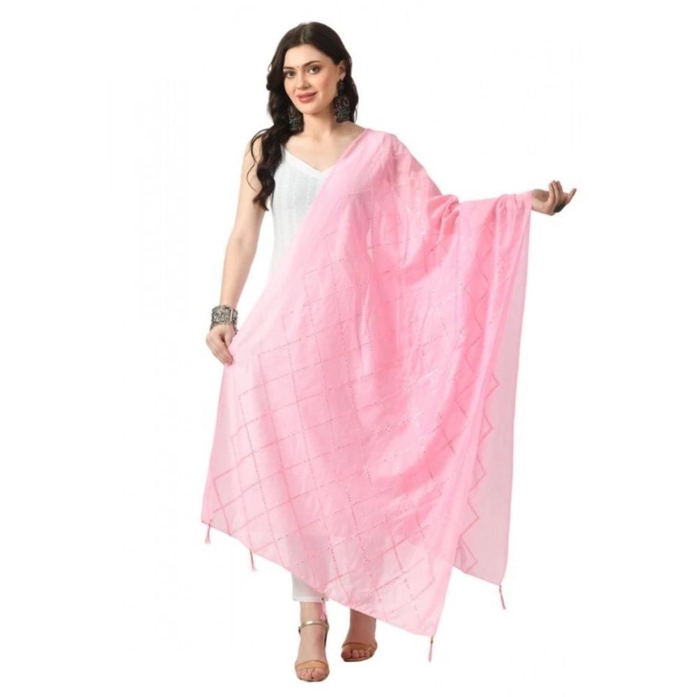 Generic Women's Chanderi Self Design Dupatta (Pink, Length: Free Size)