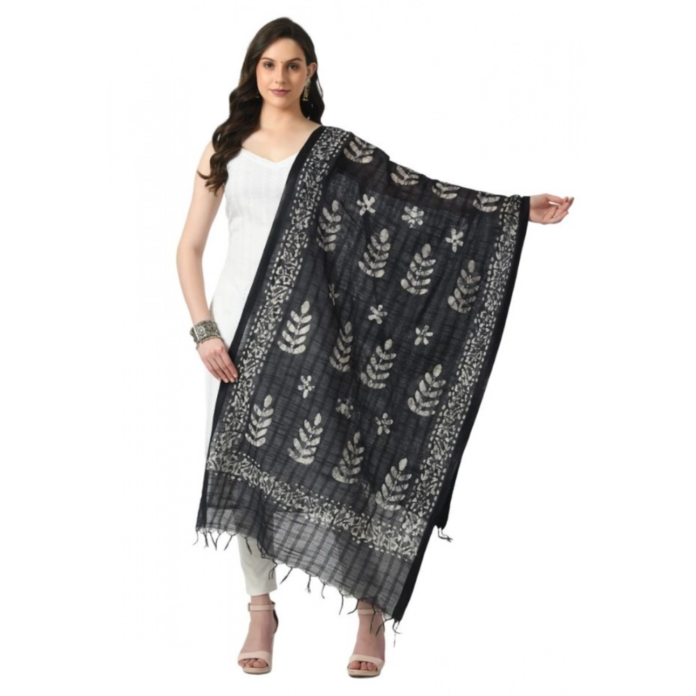 Generic Women's Cotton Printed Dupatta (Black, Length: Free Size)