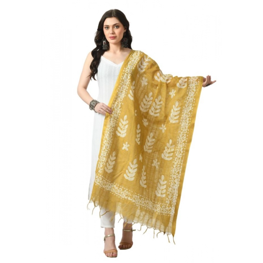 Generic Women's Cotton Printed Dupatta (Gold, Length: Free Size)