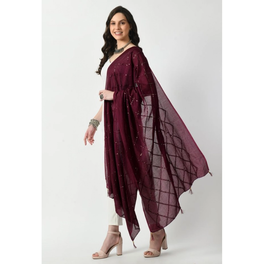 Generic Women's Chanderi Self Design Dupatta (Wine, Length: Free Size) - Image 3