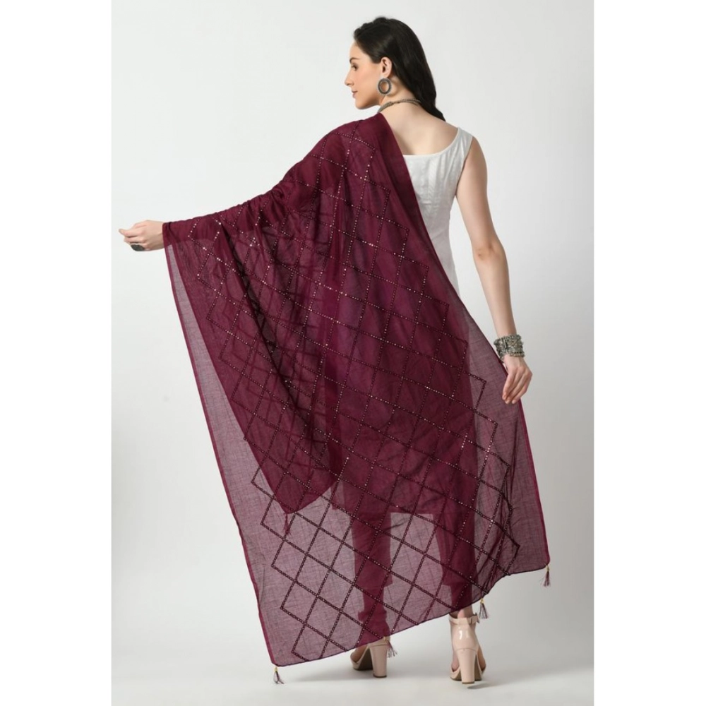 Generic Women's Chanderi Self Design Dupatta (Wine, Length: Free Size) - Image 4