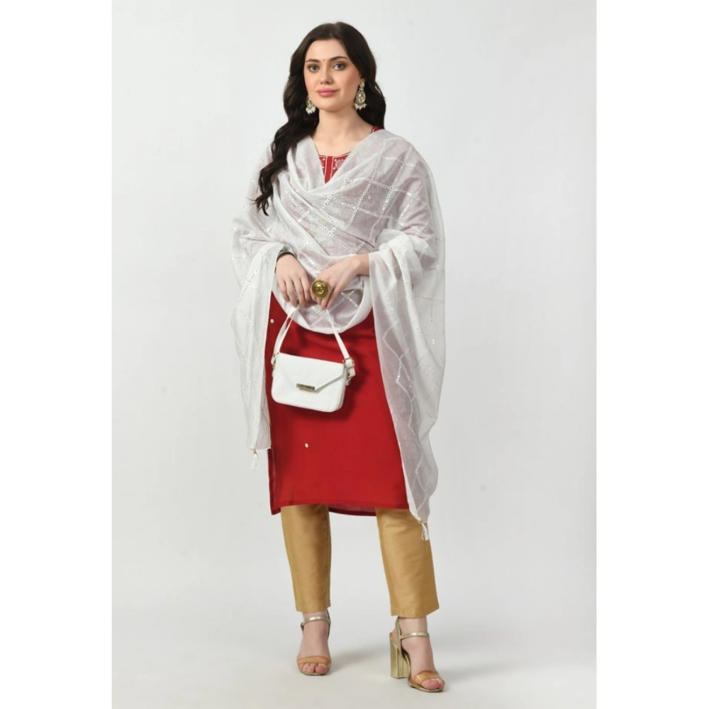 Generic Women's Chanderi Self Design Dupatta (White, Length: Free Size) - Image 2