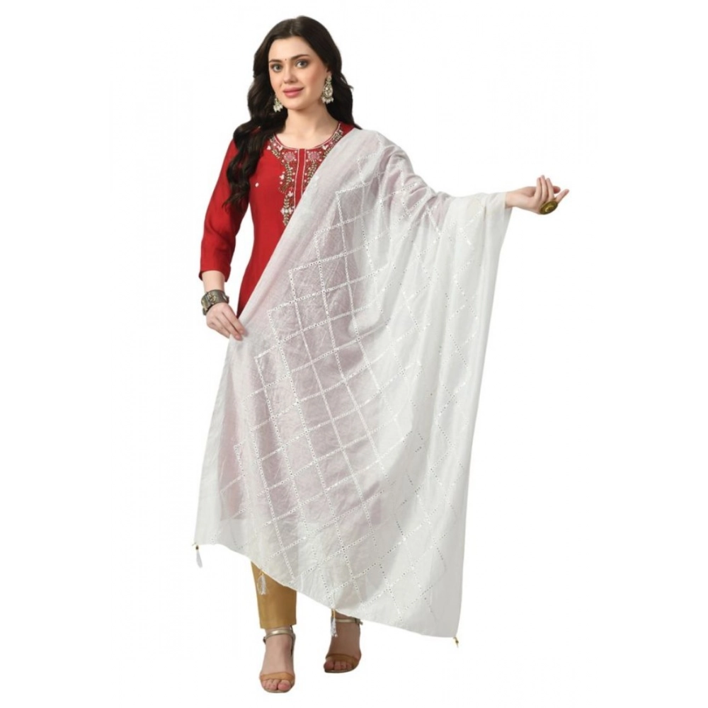 Generic Women's Chanderi Self Design Dupatta (White, Length: Free Size)