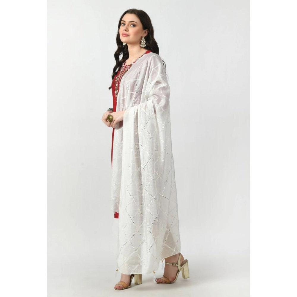 Generic Women's Chanderi Self Design Dupatta (White, Length: Free Size) - Image 3