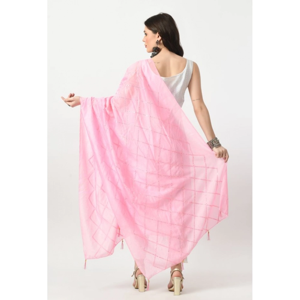 Generic Women's Chanderi Self Design Dupatta (Pink, Length: Free Size) - Image 4