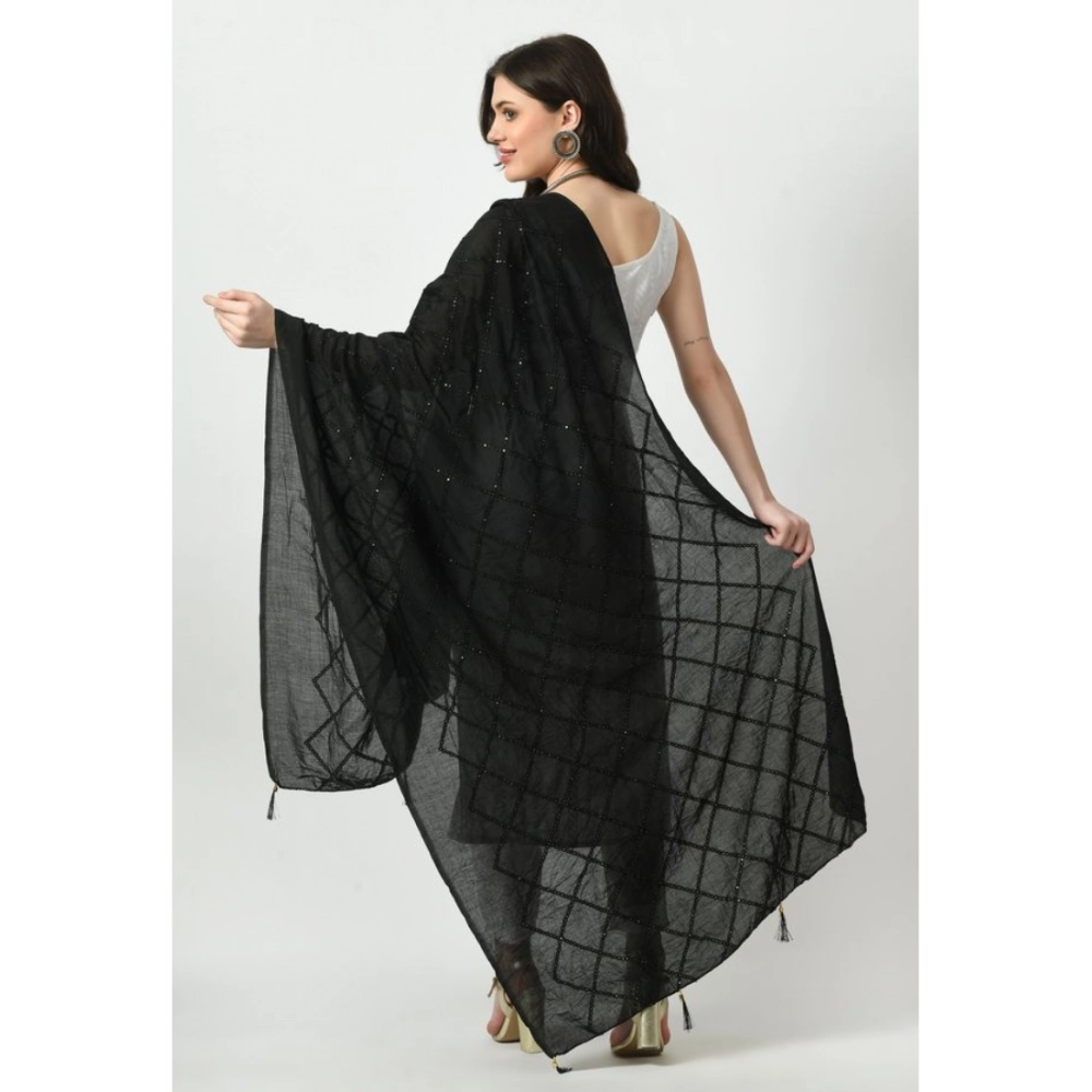 Generic Women's Chanderi Self Design Dupatta (Black, Length: Free Size) - Image 4