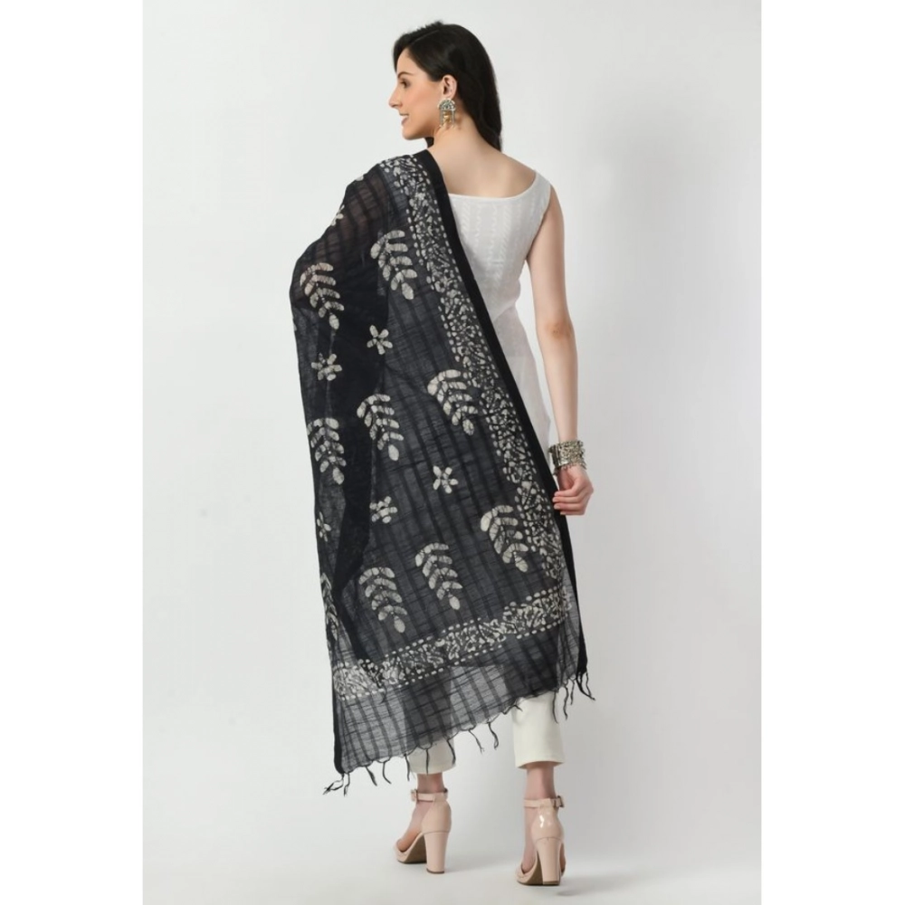 Generic Women's Cotton Printed Dupatta (Black, Length: Free Size) - Image 4