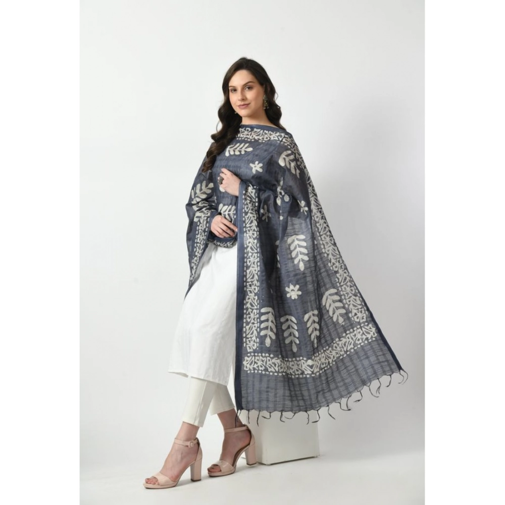 Generic Women's Cotton Printed Dupatta (Grey, Length: Free Size) - Image 2