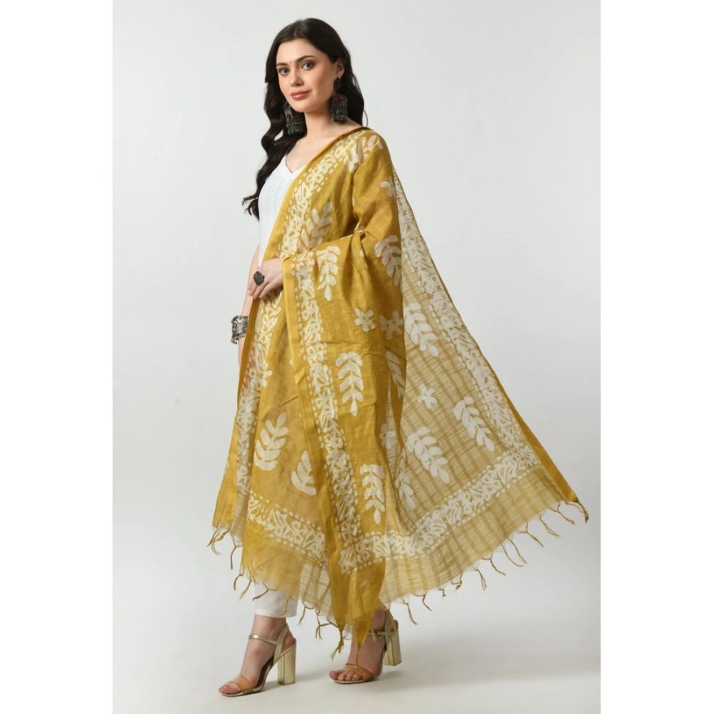 Generic Women's Cotton Printed Dupatta (Gold, Length: Free Size) - Image 3