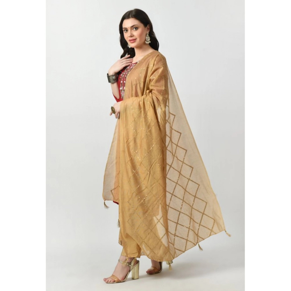 Generic Women's Chanderi Self Design Dupatta (Gold, Length: Free Size) - Image 3