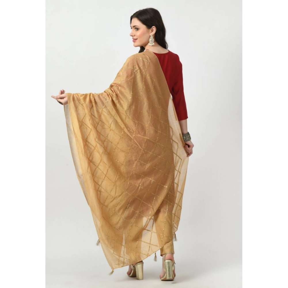 Generic Women's Chanderi Self Design Dupatta (Gold, Length: Free Size) - Image 4