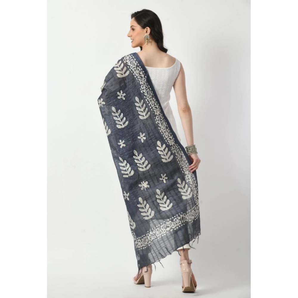 Generic Women's Cotton Printed Dupatta (Grey, Length: Free Size) - Image 4