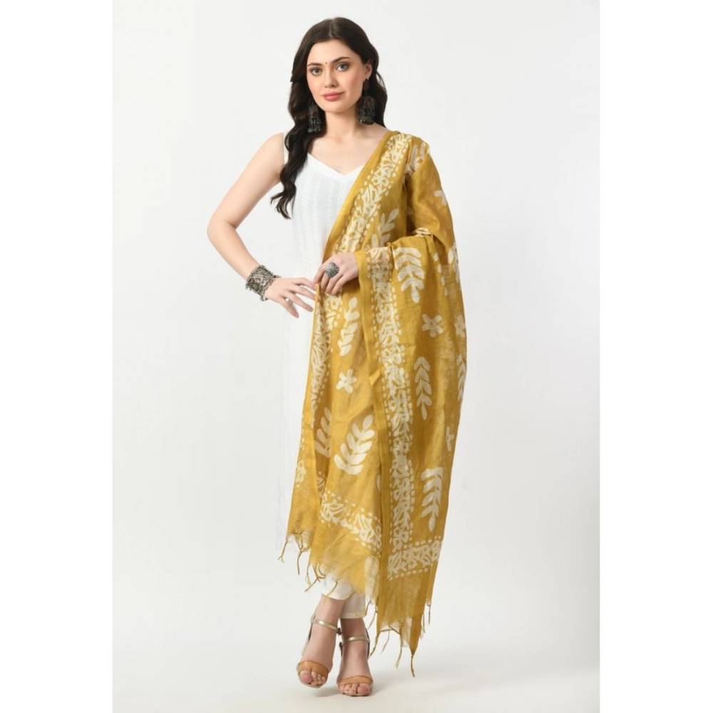 Generic Women's Cotton Printed Dupatta (Gold, Length: Free Size) - Image 2