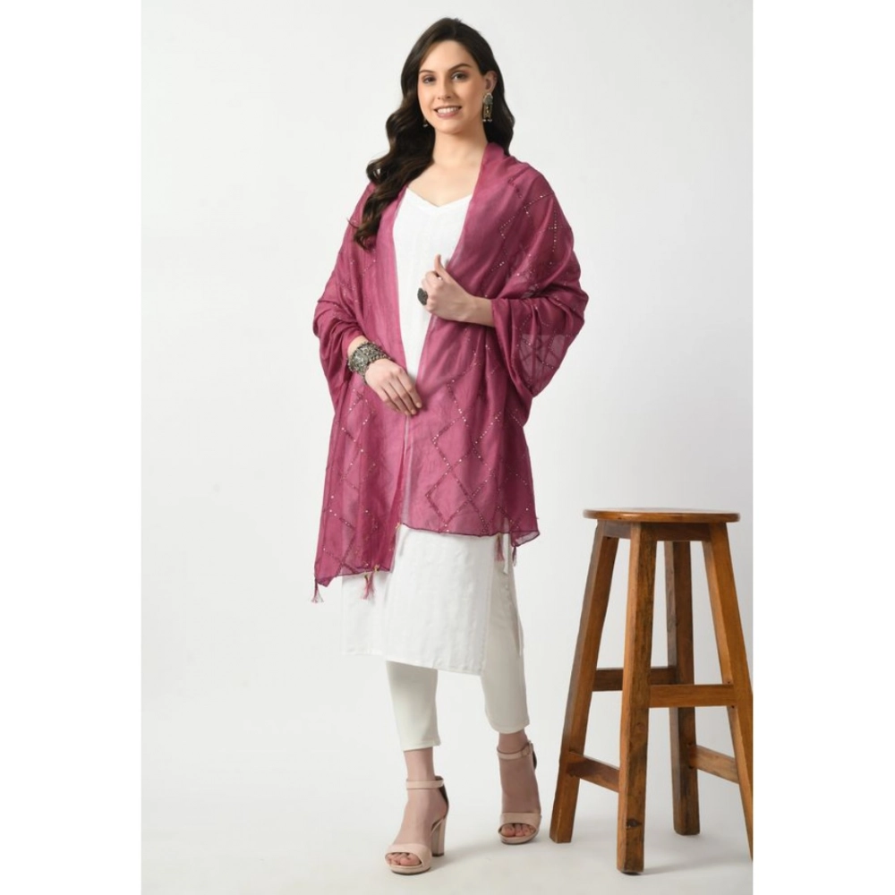 Generic Women's Chanderi Self Design Dupatta (Levender, Length: Free Size) - Image 2