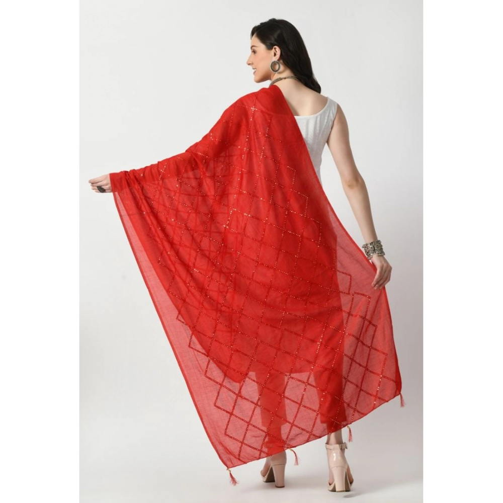 Generic Women's Chanderi Self Design Dupatta (Red, Length: Free Size) - Image 4