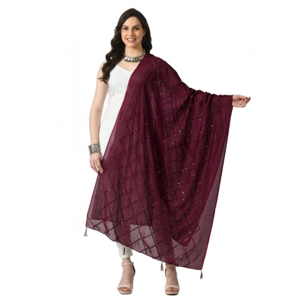 Generic Women's Chanderi Self Design Dupatta (Wine, Length: Free Size)