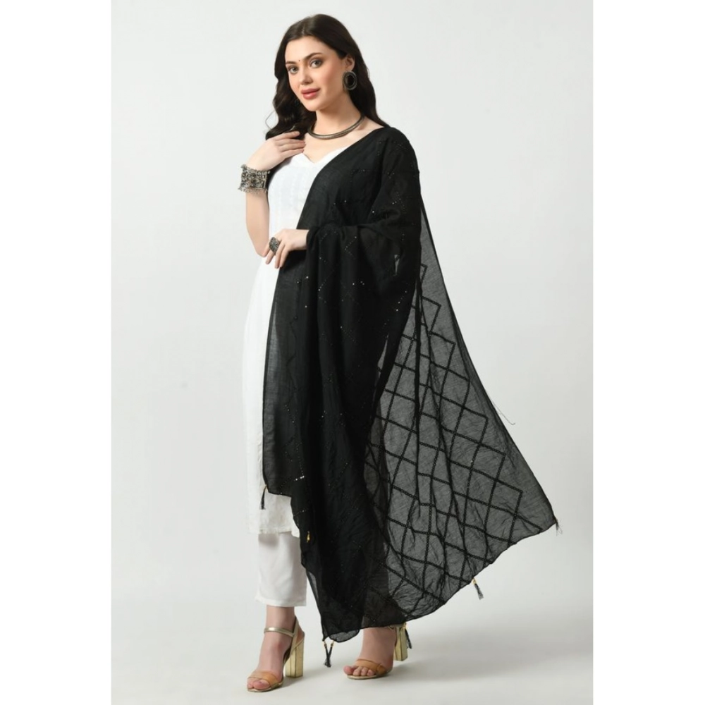 Generic Women's Chanderi Self Design Dupatta (Black, Length: Free Size) - Image 2