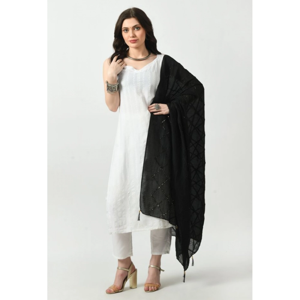 Generic Women's Chanderi Self Design Dupatta (Black, Length: Free Size) - Image 3