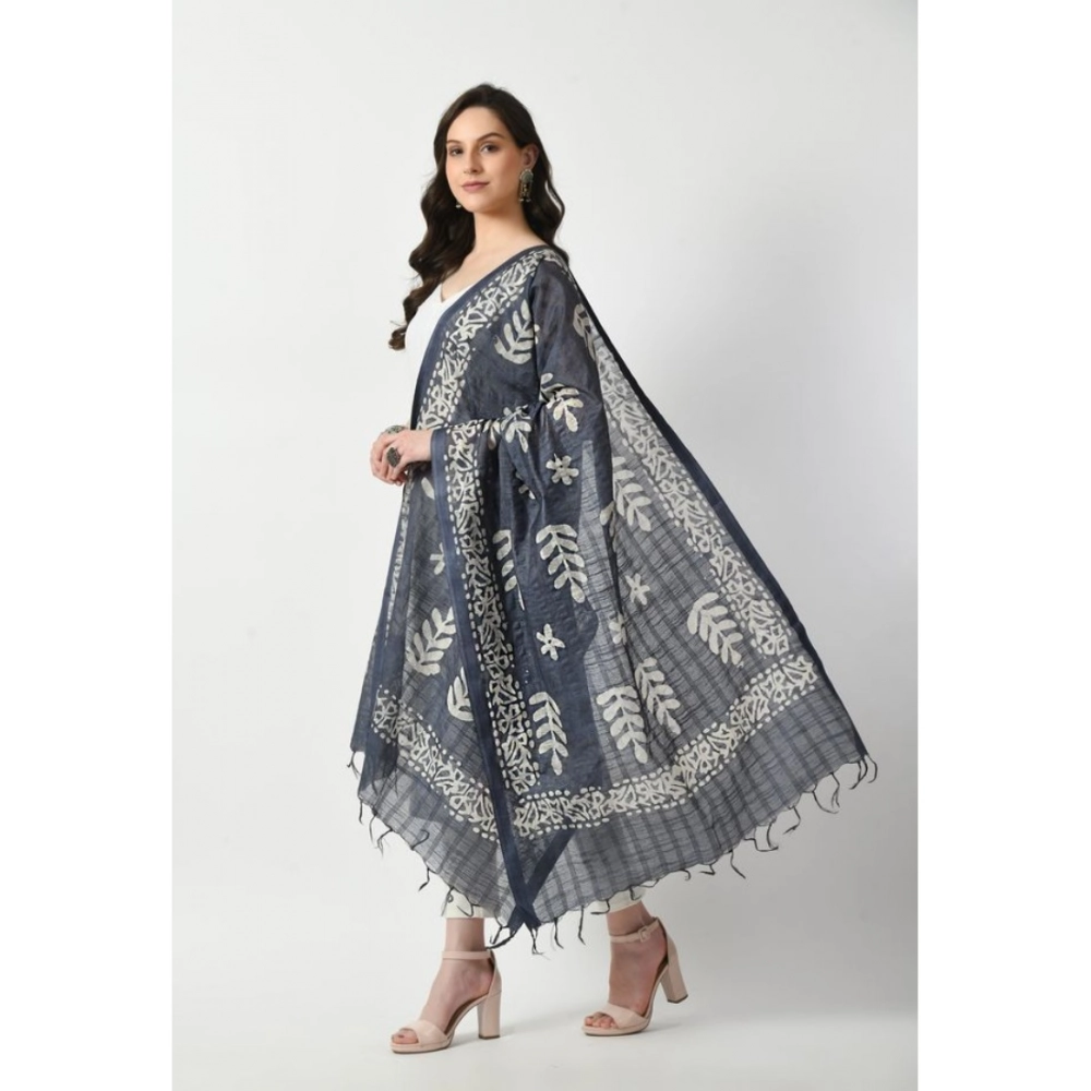 Generic Women's Cotton Printed Dupatta (Grey, Length: Free Size) - Image 3