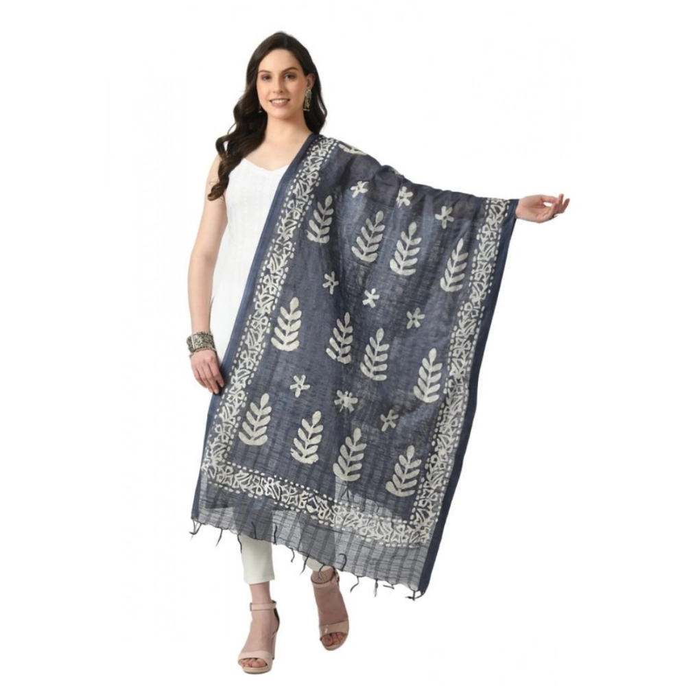 Generic Women's Cotton Printed Dupatta (Grey, Length: Free Size)