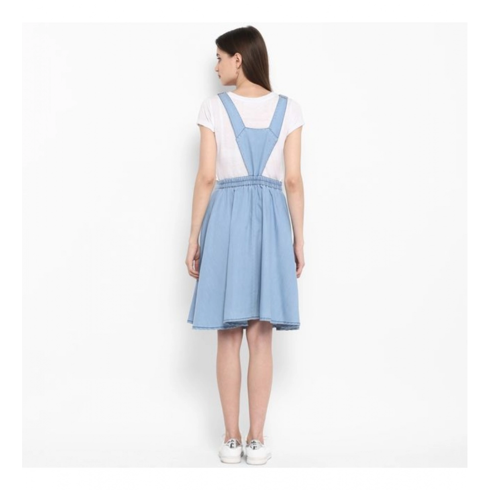 Generic Women's Denim Solid Sleeveless Above Knee Dress (Blue) - Image 7