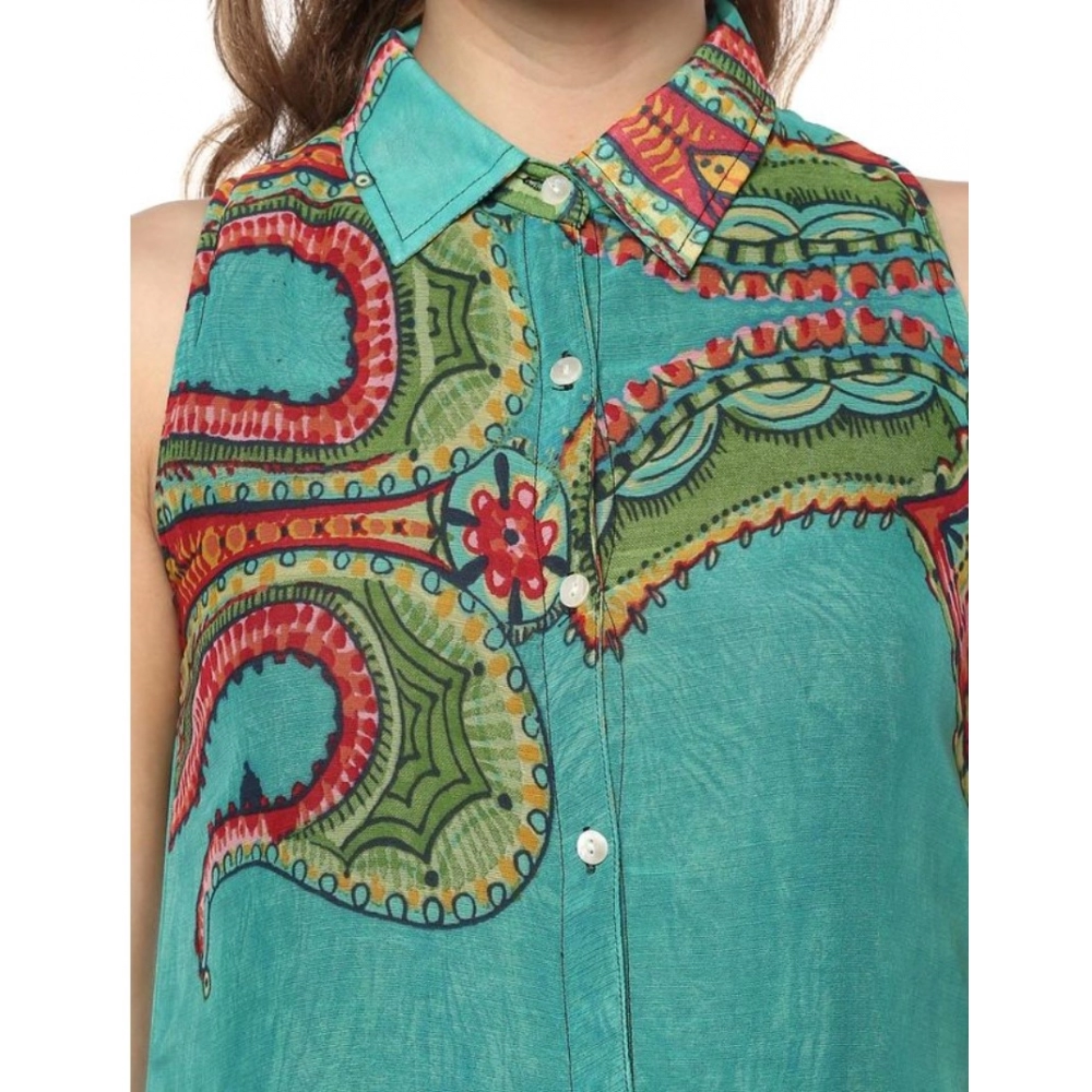 Generic Women's Polyester Floral Sleeveless Below Knee Dress (Multicolor) - Image 2