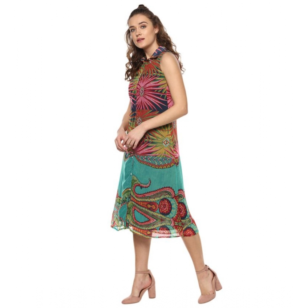 Generic Women's Polyester Floral Sleeveless Below Knee Dress (Multicolor) - Image 3