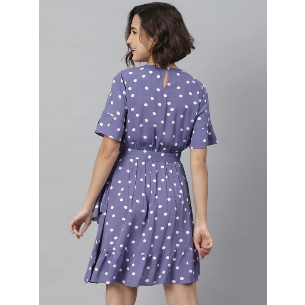 Generic Women's Polyester Polka Bell Sleeve Above Knee Dress (Lavender) - Image 6