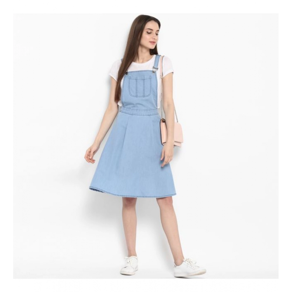 Generic Women's Denim Solid Sleeveless Above Knee Dress (Blue) - Image 6