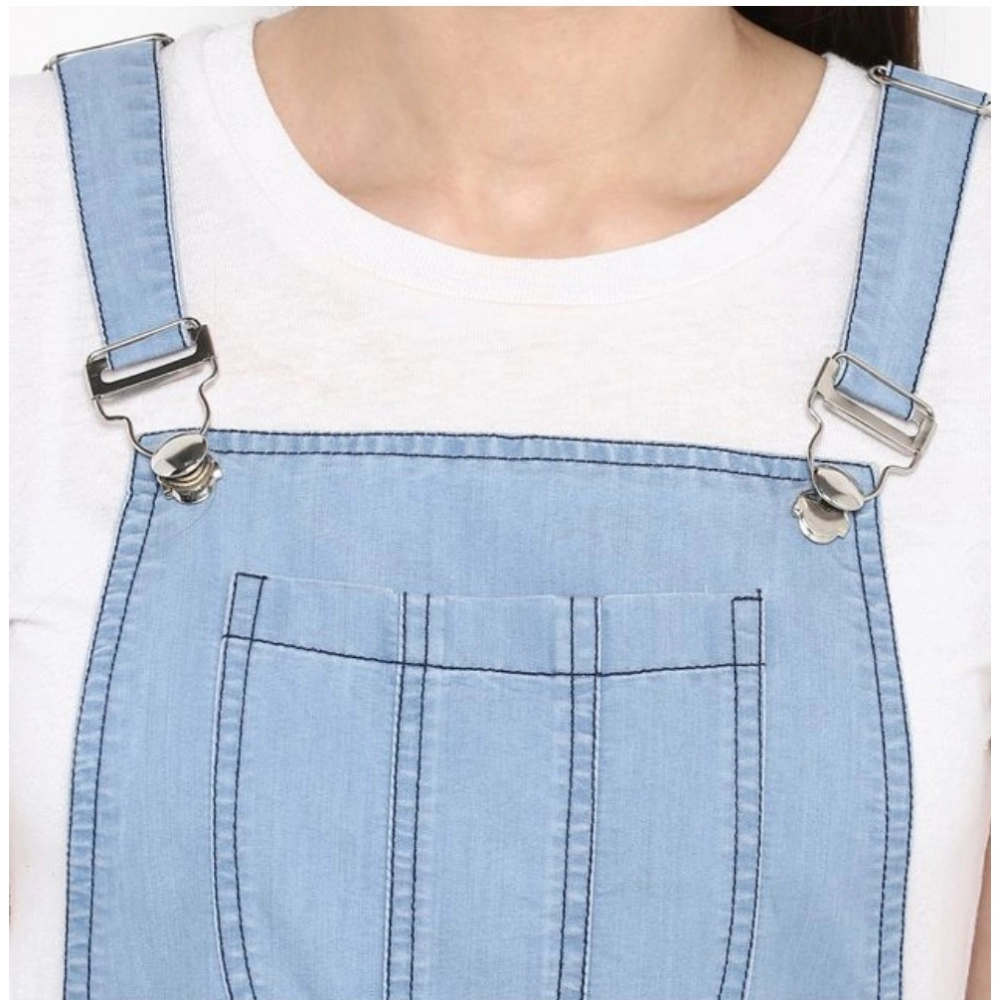 Generic Women's Denim Solid Sleeveless Above Knee Dress (Blue) - Image 2