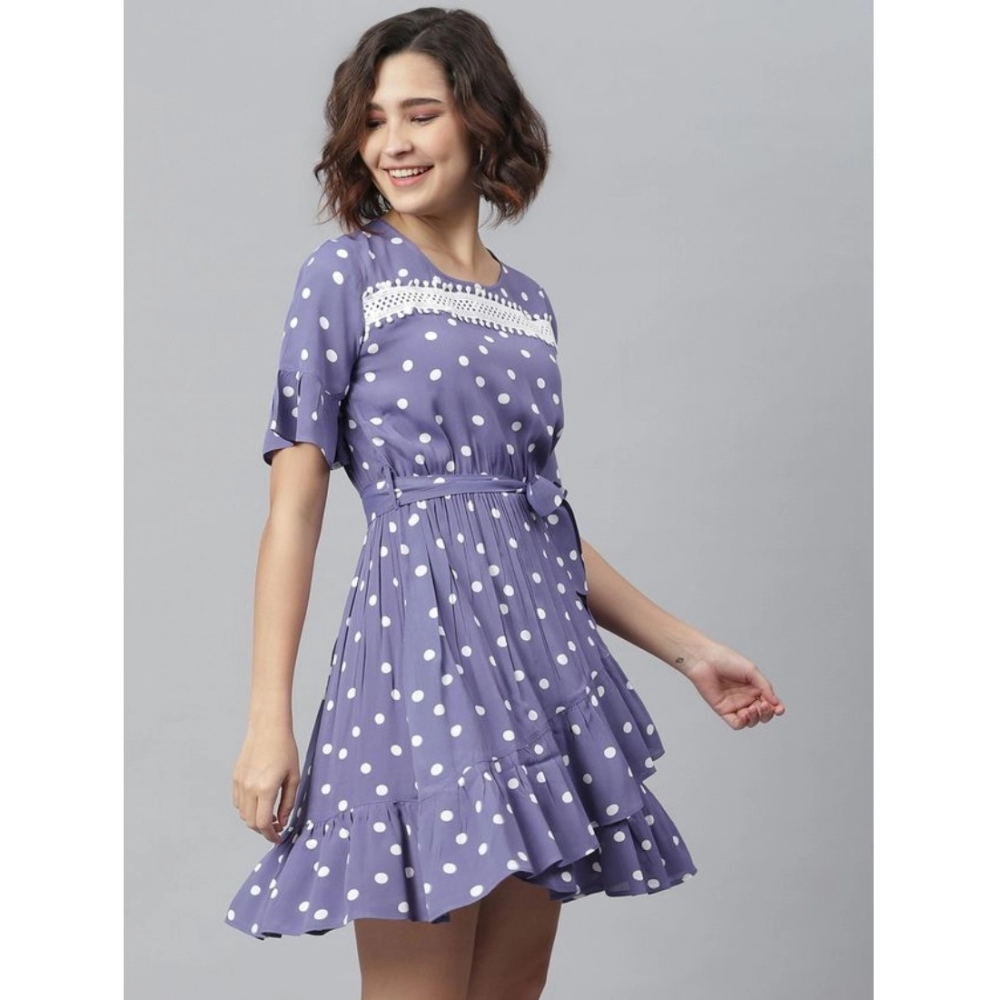 Generic Women's Polyester Polka Bell Sleeve Above Knee Dress (Lavender) - Image 3