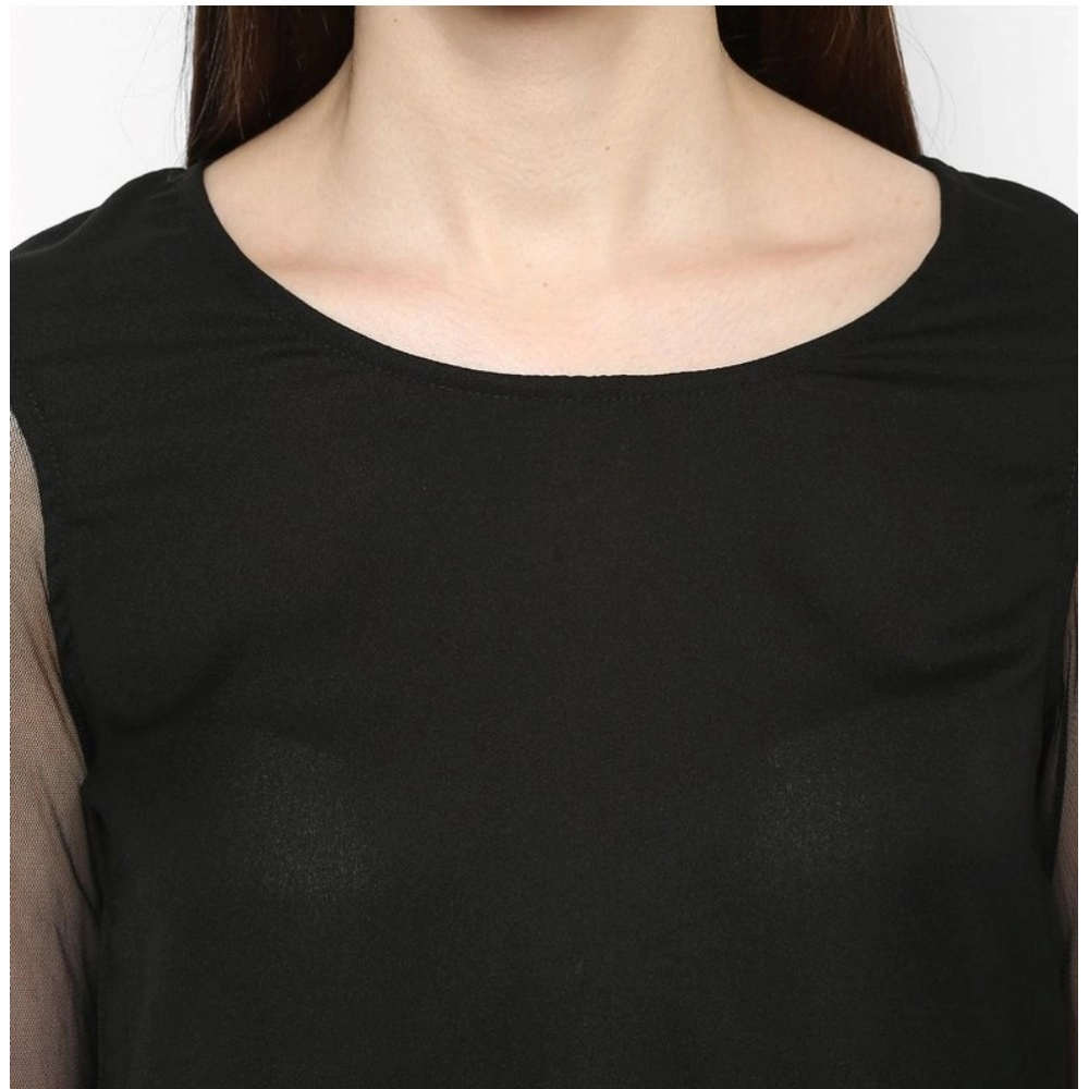 Generic Women's Polyester Solid Tier Sleeve Top (Black) - Image 2