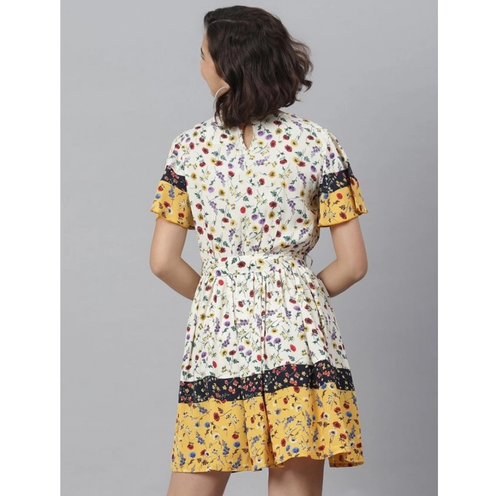 Generic Women's Polyester Floral Flutter Above Knee Dress (Multicolor) - Image 6