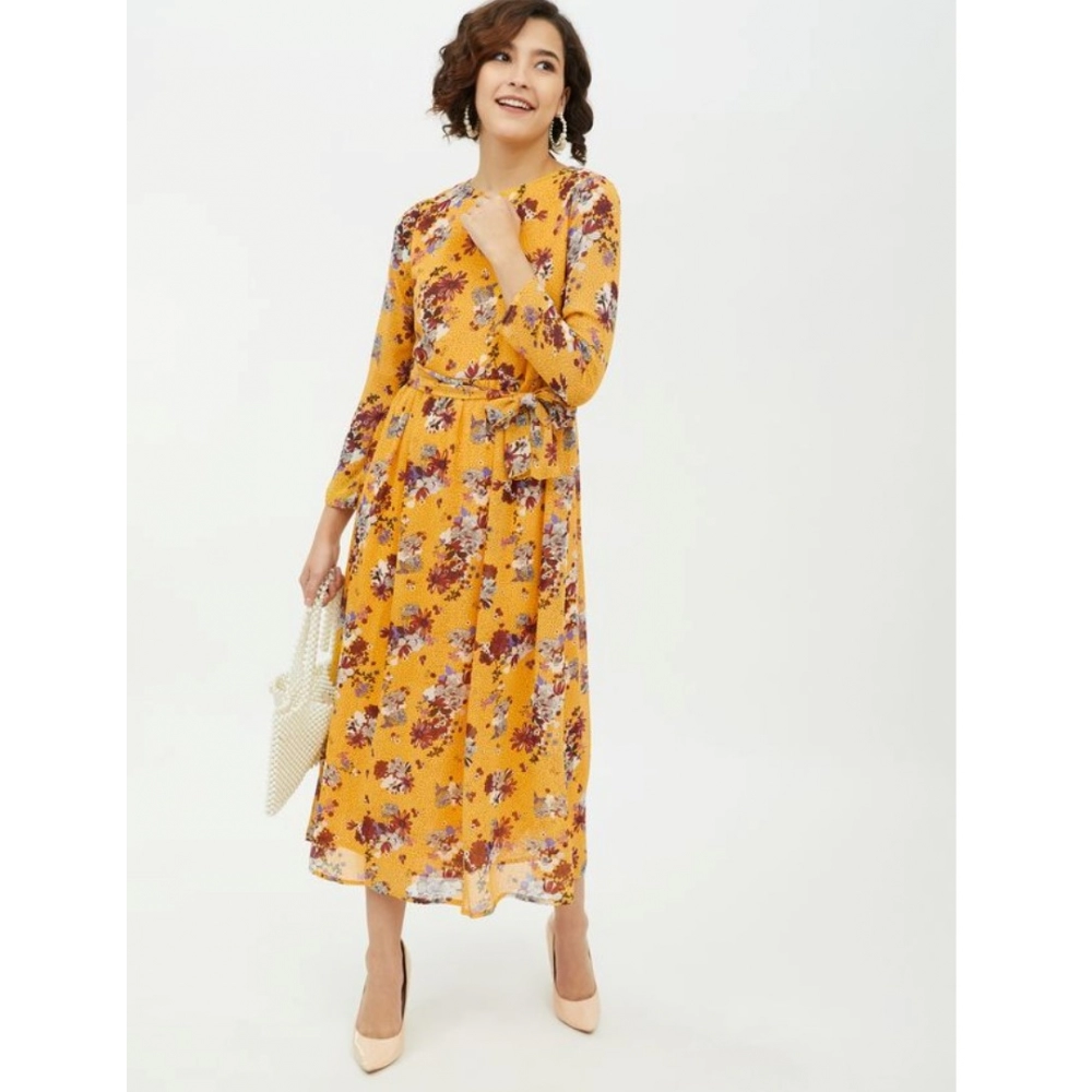 Generic Women's Polyester Floral Long Sleeves Calf-length Dress (Multicolor) - Image 6