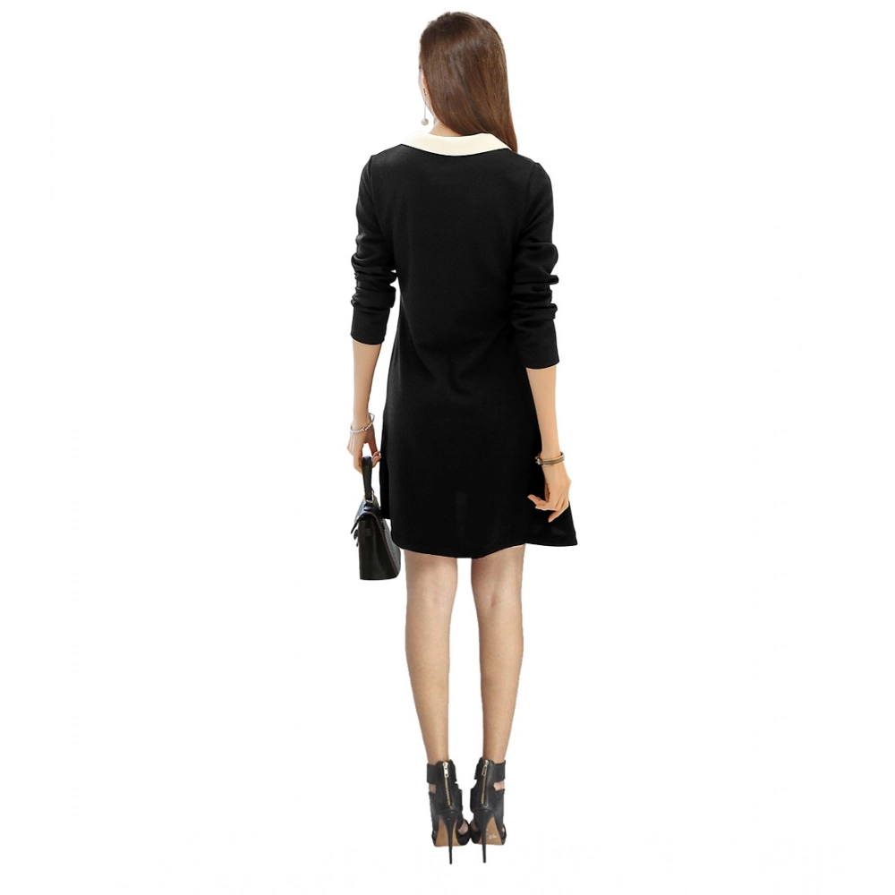 Generic Women's Polyester Solid Collar 3-4th Dress (Black) - Image 5