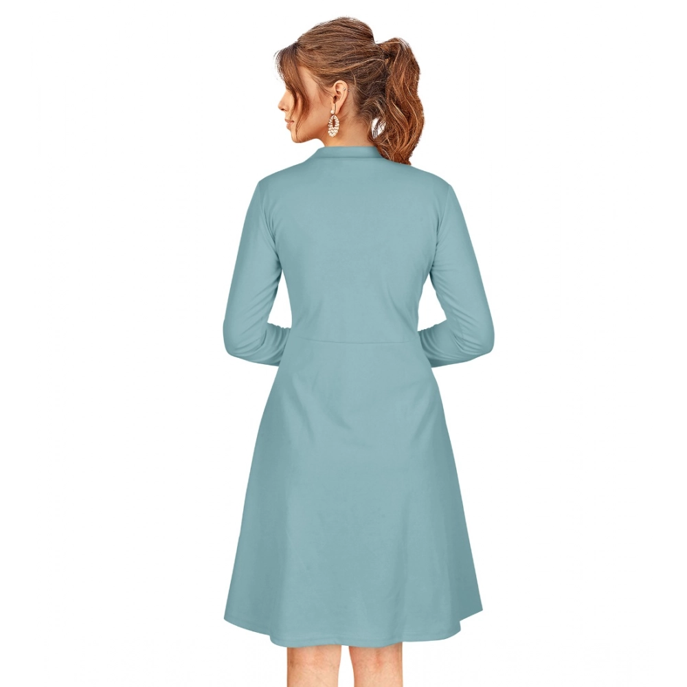 Generic Women's Knitting stretchable Solid Round Neck Full Sleeve Dress (Pista) - Image 5