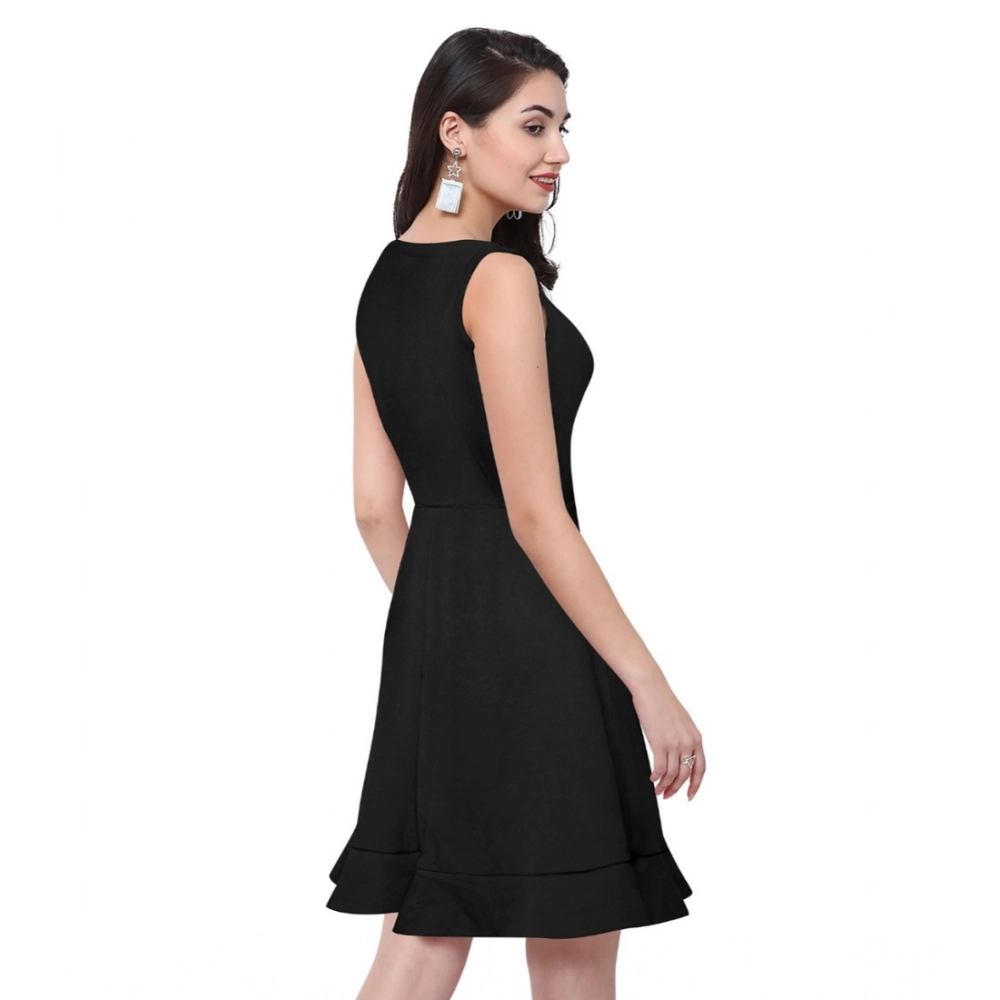 Generic Women's Polyester Solid Round Neck Sleeveless Dress (Black) - Image 5