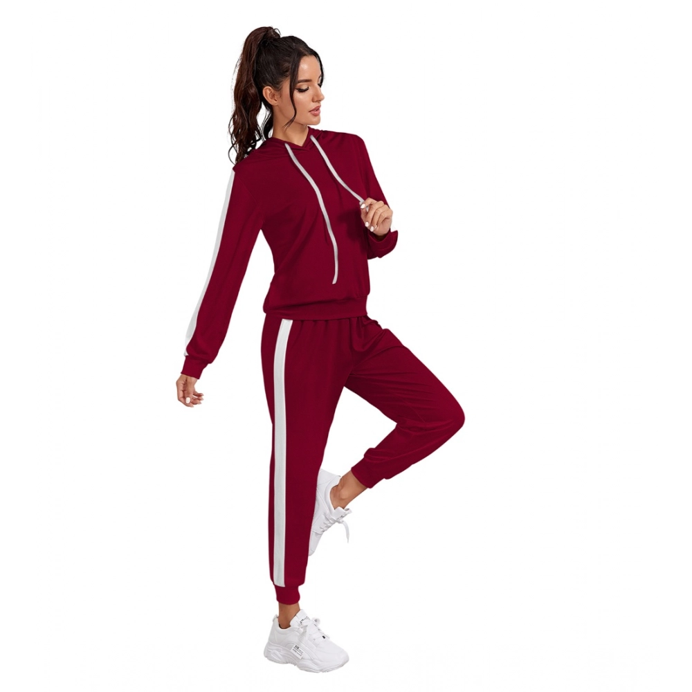 Generic Women's Knitting stretchable Solid Hooded Neck Full Sleeve Track Suit (Maroon) - Image 4