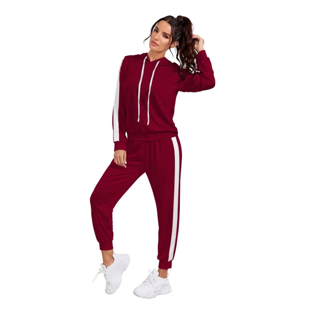 Generic Women's Knitting stretchable Solid Hooded Neck Full Sleeve Track Suit (Maroon) - Image 2